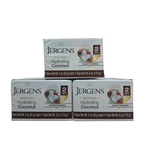Jergens Mild Soap Hydrating Coconut  Lot Of 3 ..6 Bars .3oz ea.